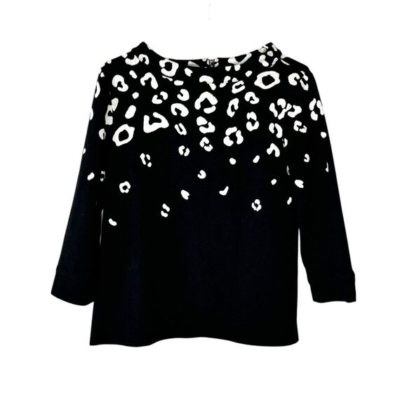 Talbots JACQUARD OMBRÉ TOP LEOPARD PRINT Size Medium Holiday Black White - Picture 4 of 8
